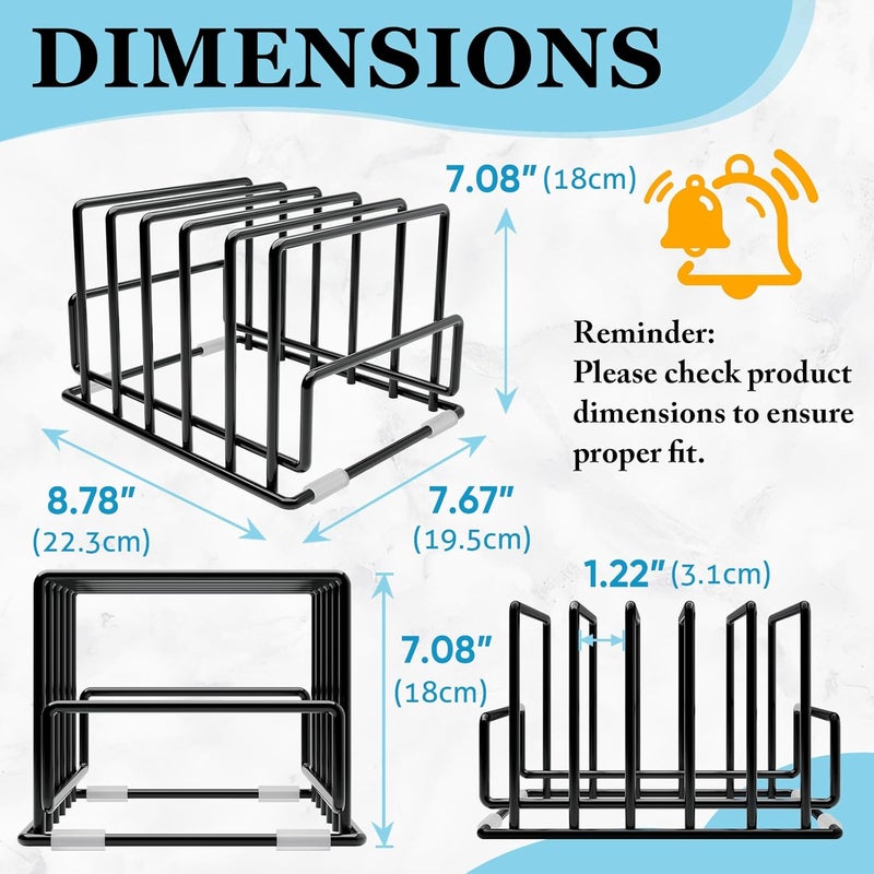 PMYEK Cutting Board Organizer Rack with 7 Compartments, Heavy-Duty Iron Pan and Baking Sheet Organizer, Kitchen Cabinet Storage Rack with Non-Slip Base, Space-Saving Pot Lid Holder for Countertop & Pantry - Image 2